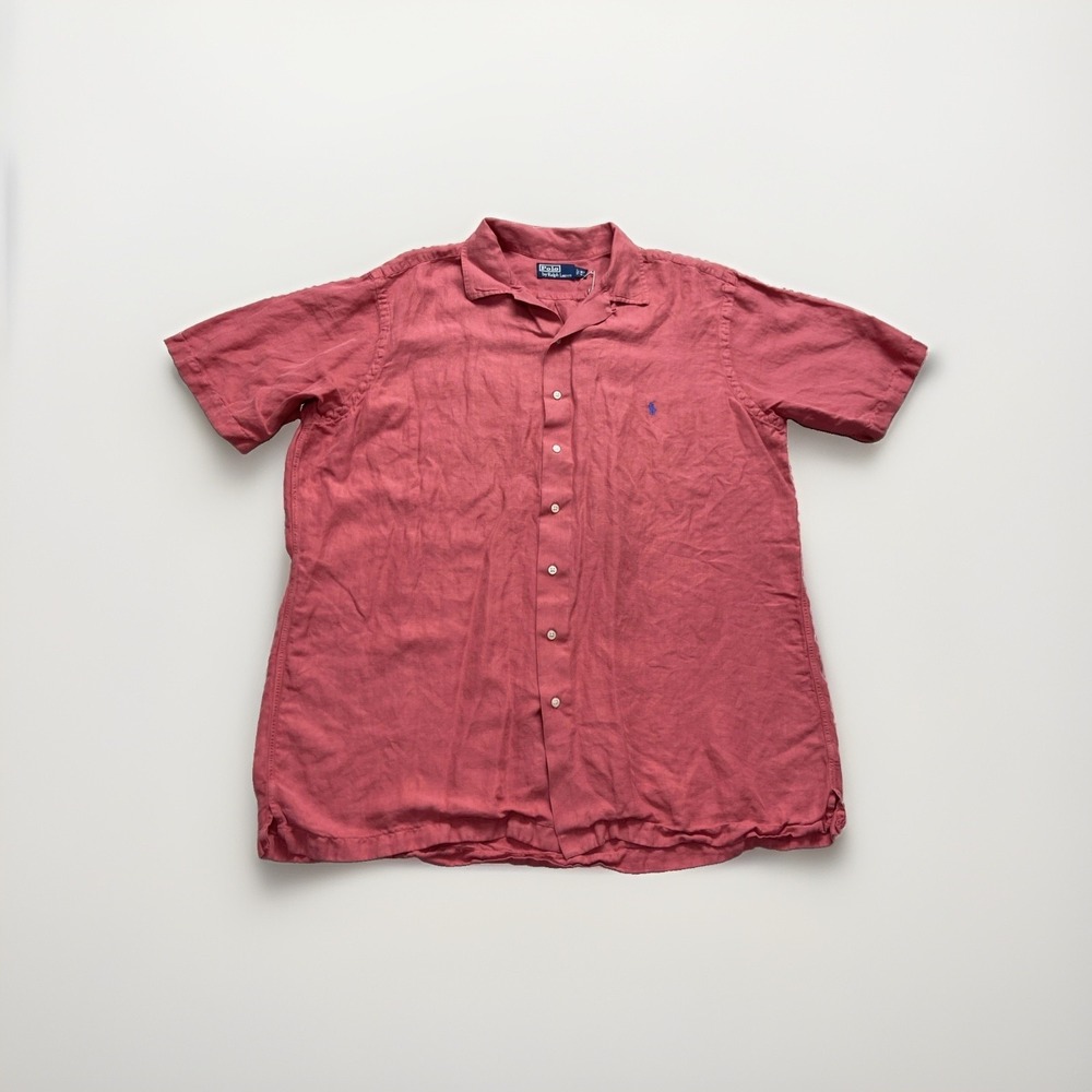 Polo Ralph Lauren Shirt Mens XL Tall Red Silk Loop Collar Camp 90s Vtg Caldwell